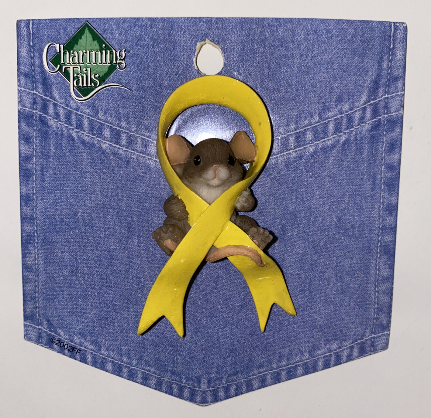 Charming Tails Mouse Yellow Ribbon Lapel Pin On Original Packaging