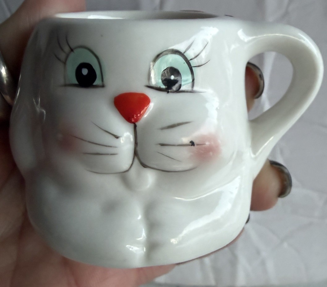 Ceramic Anthropomorphic Bunny Rabbit Mug Mini Vintage Easter Decor Kitchy