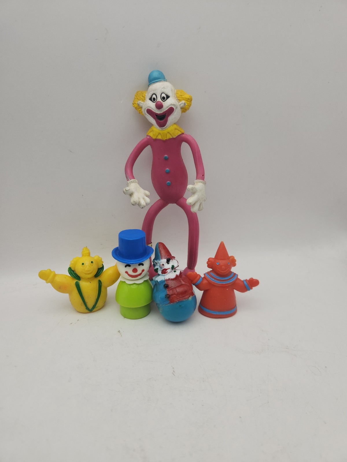 Vtg Clown Toys Trinket Fun Colorful Circus Figures Lot Bendy Pencil Topper