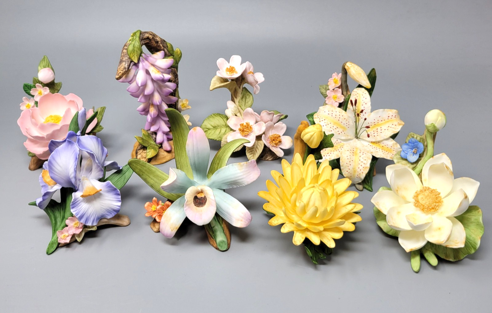 HC 1985 Limited Edition Flower Porcelain Figurines Set of 8 Lotus Iris Orchid