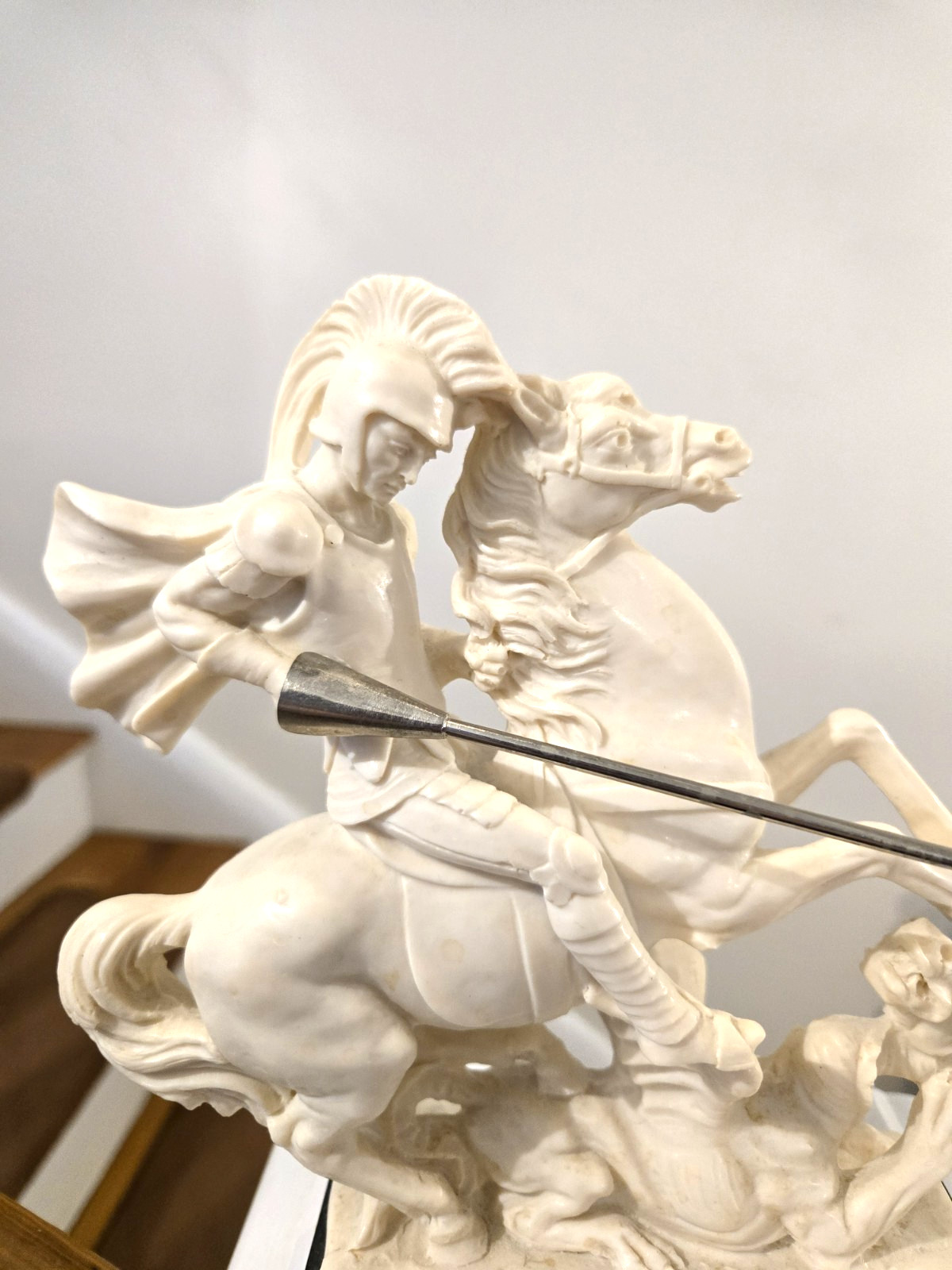 Vintage A. Santini Sculpture Of Saint George Slaying Dragon Resin Composite