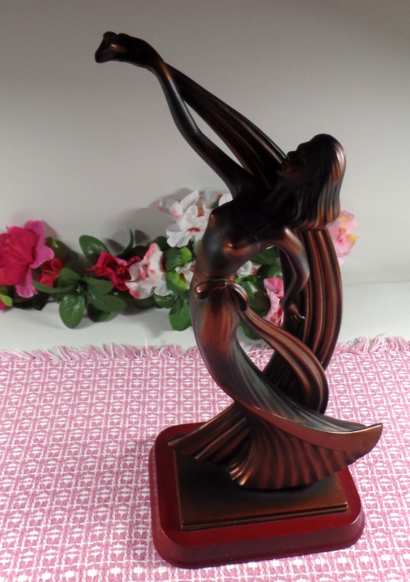 Herco Gift Professional Bronze? Woman Ribbon Dancer 12” Tall Figurine Wood Base