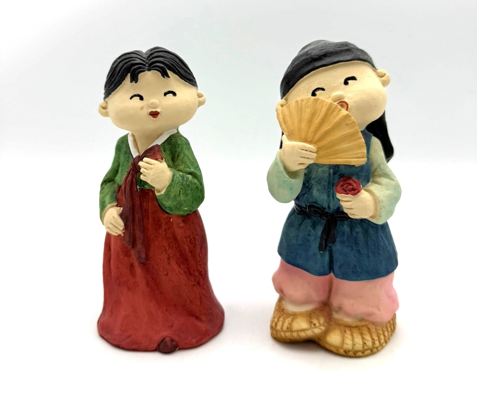 Ceramic Hand Painted Korean Boy and Girl Figurine Vintage