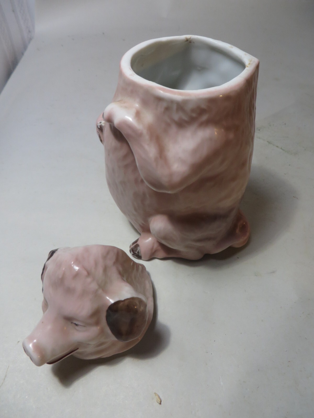 VERY RARE 2PC ANTIQUE GERMAN PIG FAIRING STANDING PIG CONTAINER