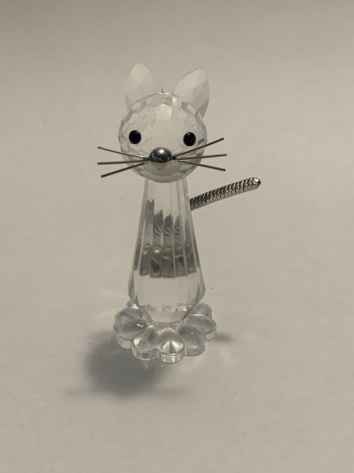 RETIRED SWAROVSKI LARGE CRYSTAL CAT WITH SILVER METAL TAIL 7634 NR70 WISKERS OFF