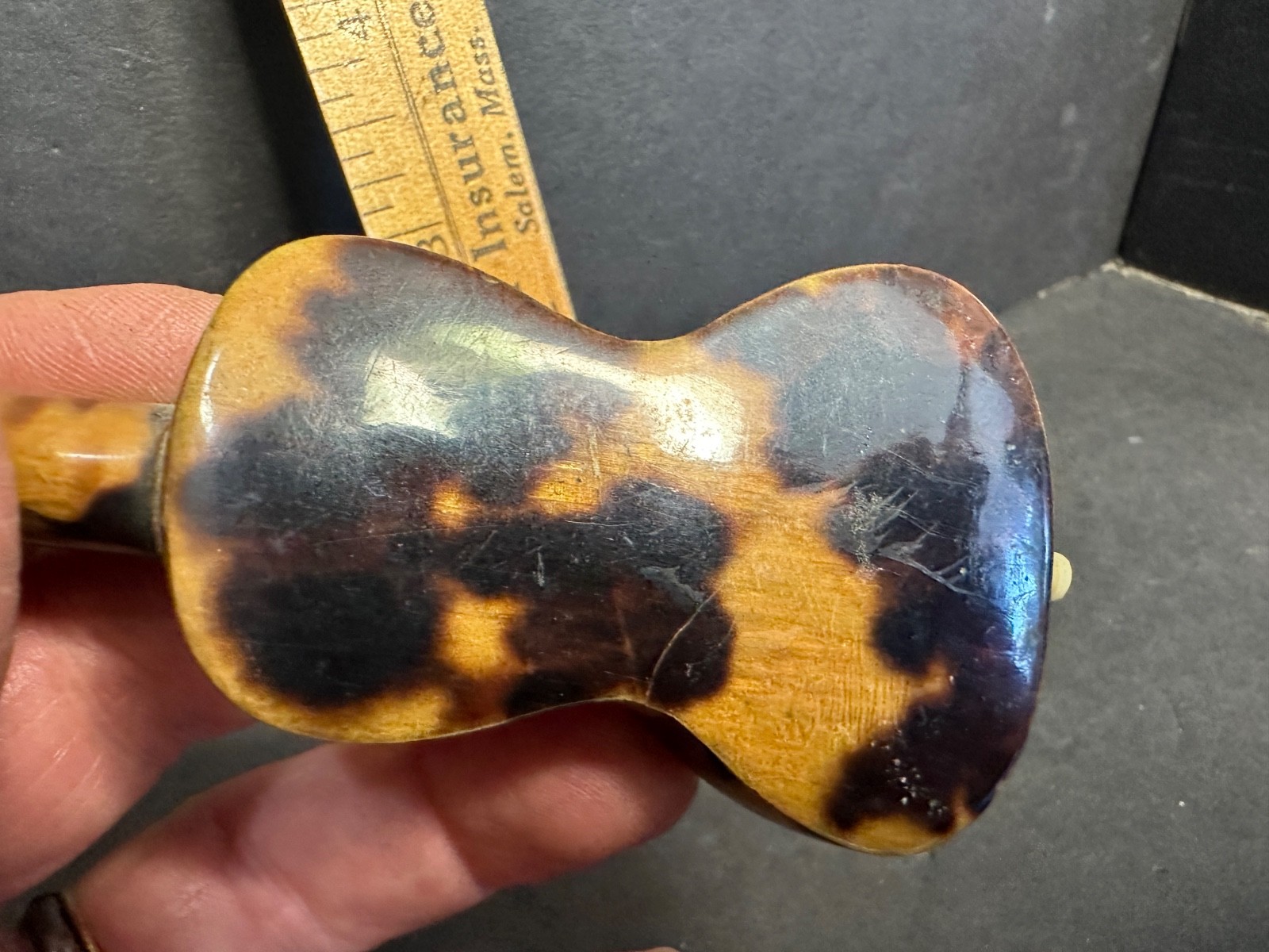 Antique “Faux” Tortoise Shell Mother Of Pearl Inlay Miniature Guitar, MOP
