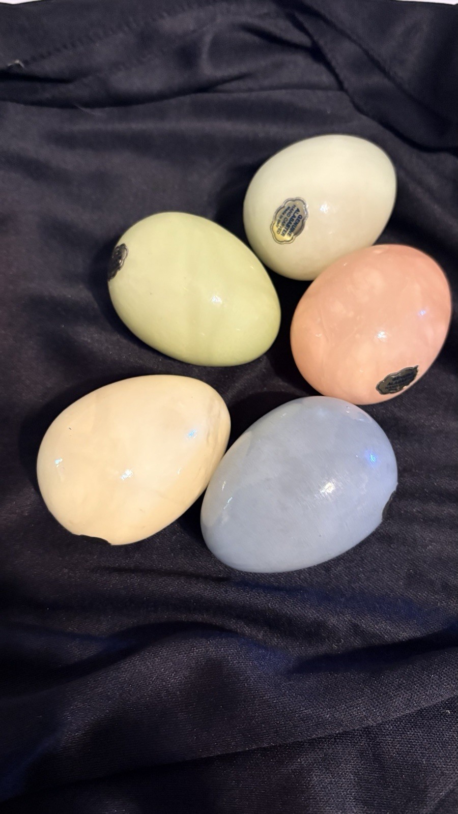Vtg Lot of 5 Alabaster Marble Stone Eggs Multicolor Pastels 2.5” Made In Italy