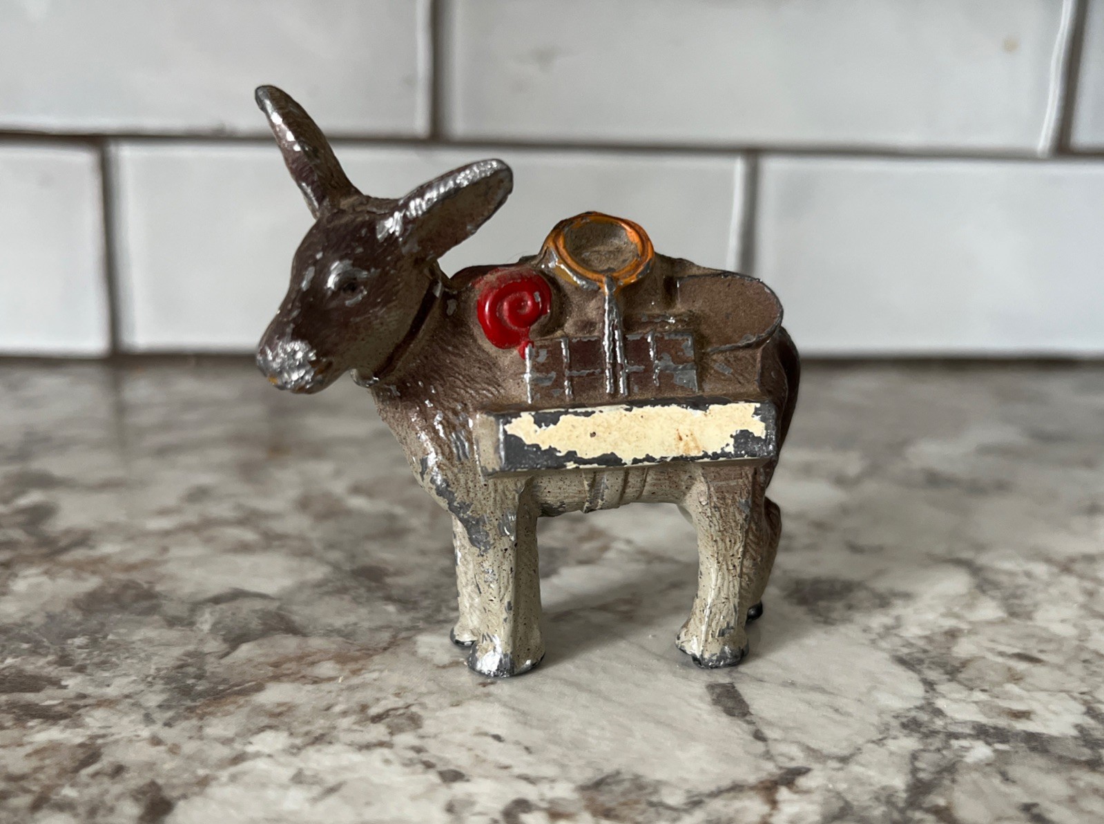 Vintage Cast Metal Prospector Pack Donkey Burro Figurine 2.25″