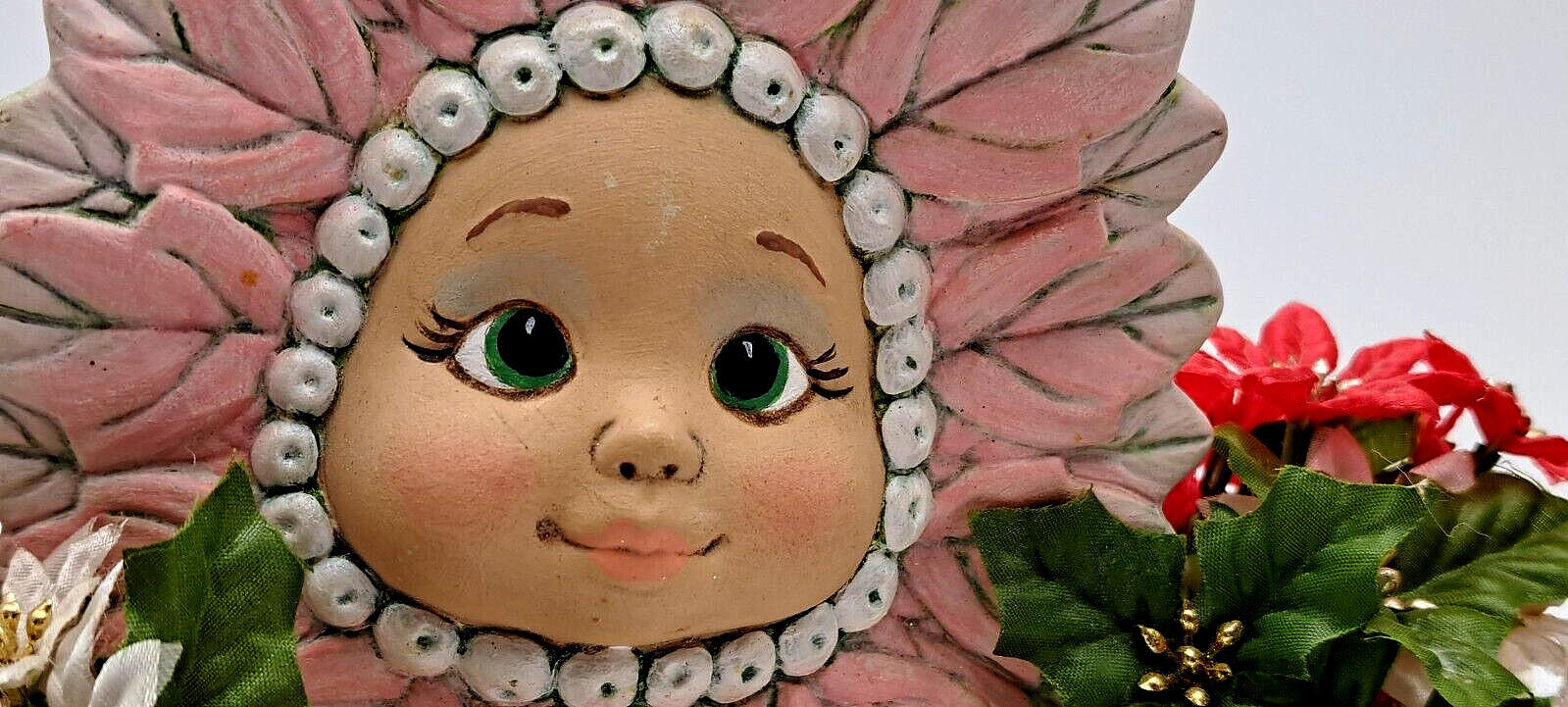Baby Flower Poinsettia Figurines Set of 2 Hand Painted Initials Signed READ HTF