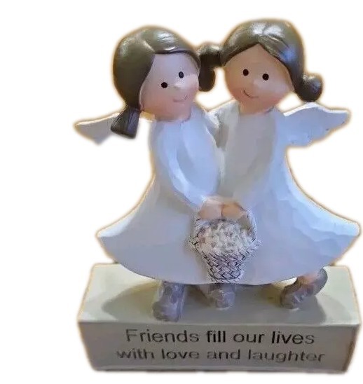 HUGGING ANGELS Basket Of Flowers FRIENDS FILL OUR LIVES WITH LOVE LAUGHTER