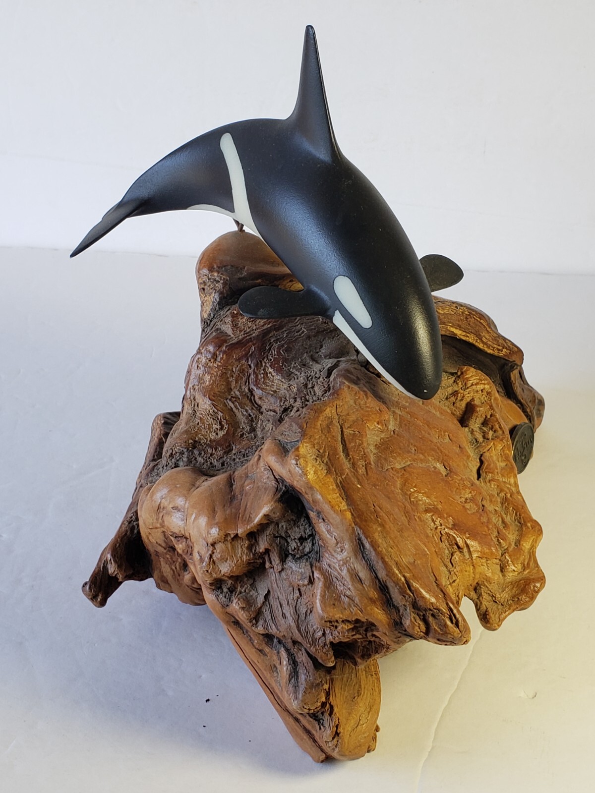 VTG John Perry Orca Killer Whale PolyResin on Driftwood Sealife Beach Ocean Life