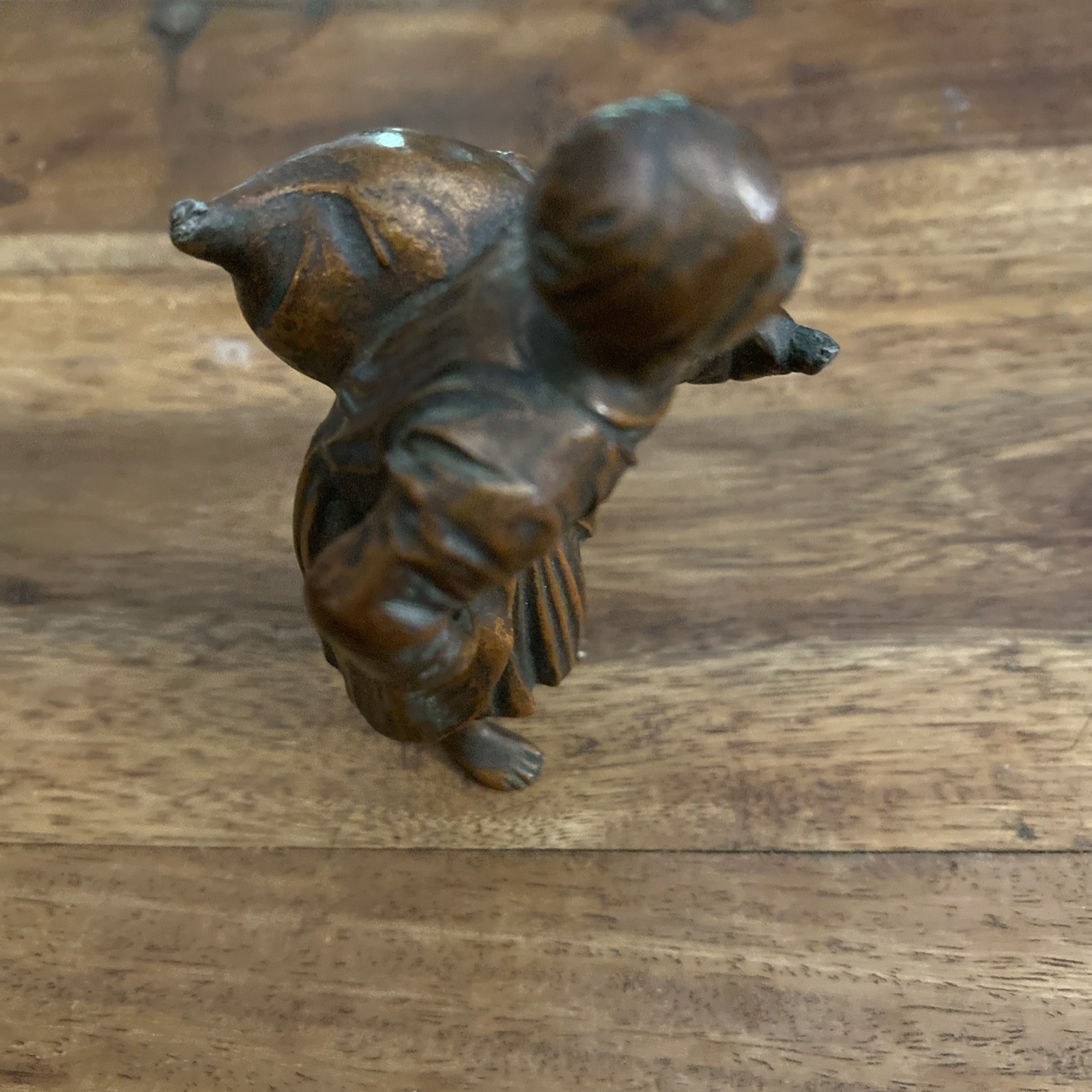 Antique Heavy Bronze Figurine Man With Bag