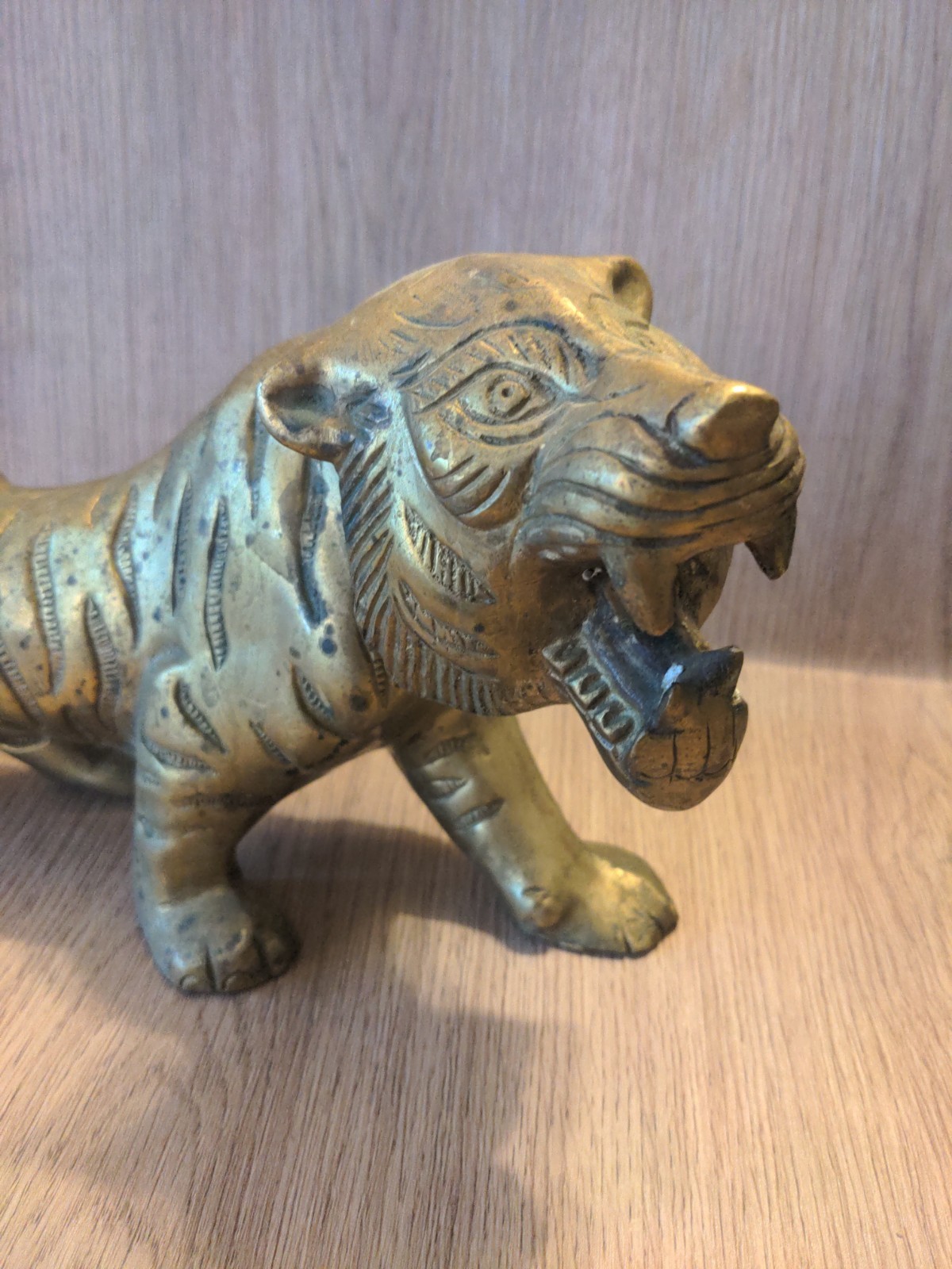 Vintage Solid Brass Tiger Statue 14.5″ Roaring Figurine Engraved 4lb 14.1oz