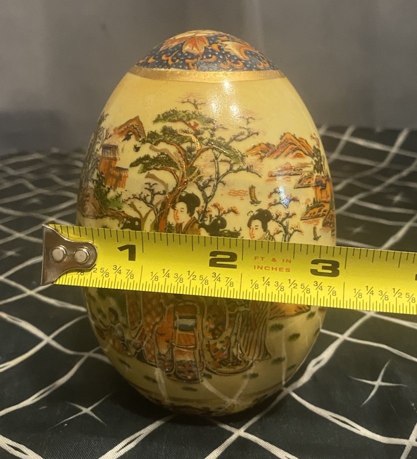 Vintage Chinese Ceramic Eggs Large 5×3″ Festive Hand Painted
