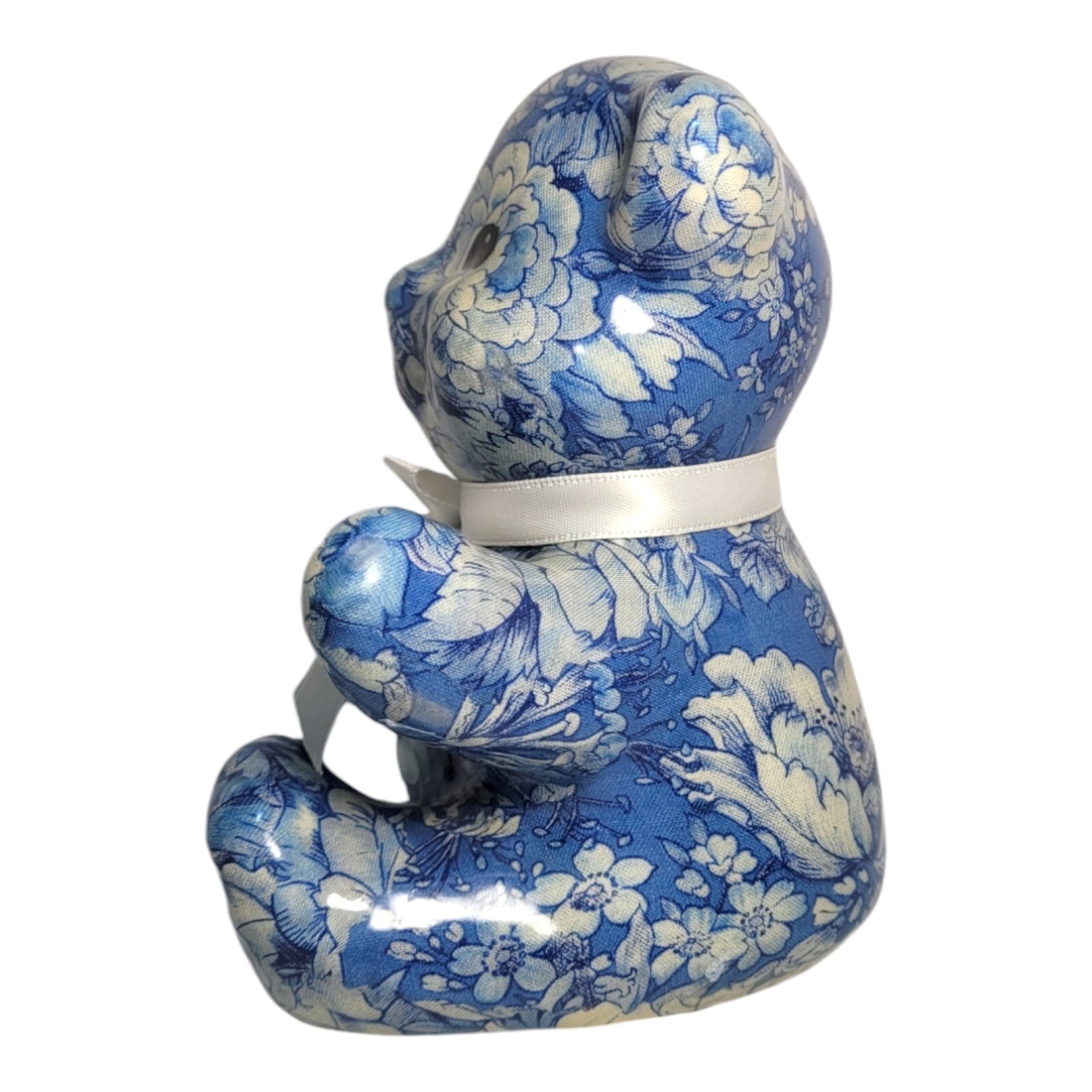 Vintage Porcelain Patchworks Joan Baker Designs Teddy Bear Blue Floral Design
