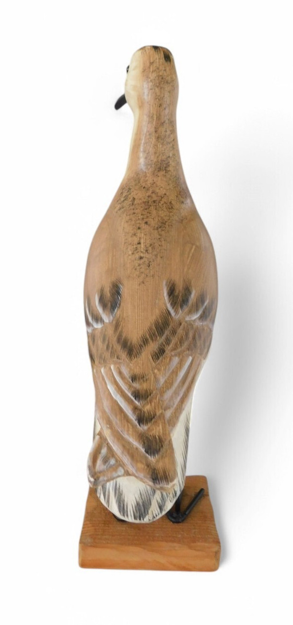 Wood Carved Sandpiper Brown Beige Standing Shore Bird Nautical Statute *AS IS*