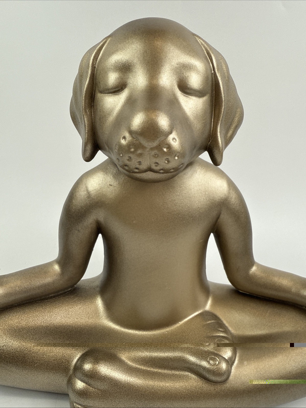 Pier 1 Meditating Zen Dog Art Sculpture Ceramic Yoga Gold Statue Figurine Lotus