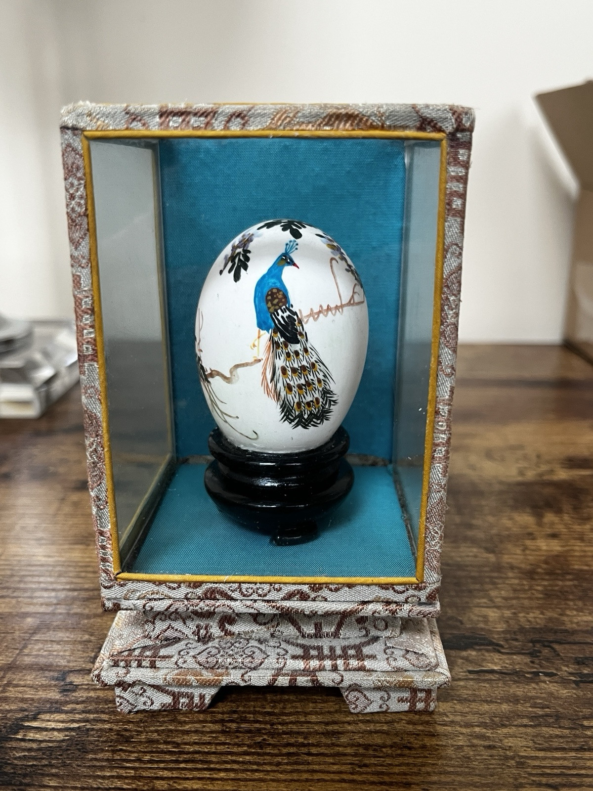 Vintage Hand Painted Egg – Peacock – Birds and Flowers
