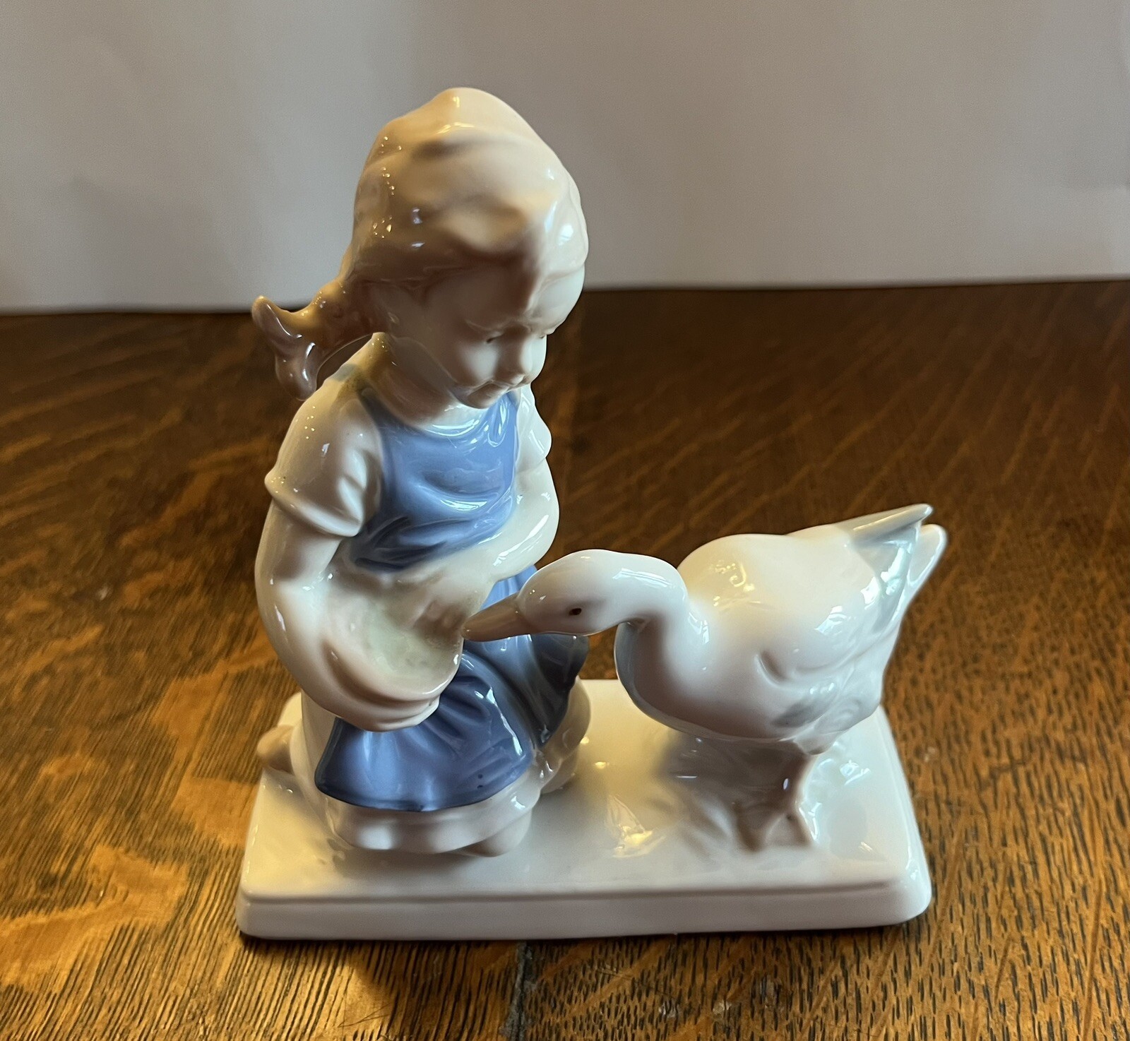 Vintage Gräfenthal Girl Figurine Feeding Goose/Porcelain/Marked On Bottom/1859