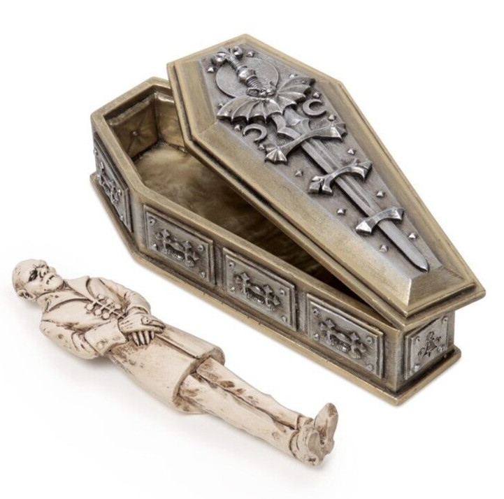Alchemy Gothic Nosferatu’s Rest Casket & Removable Figure Sword Coffin V117 NEW