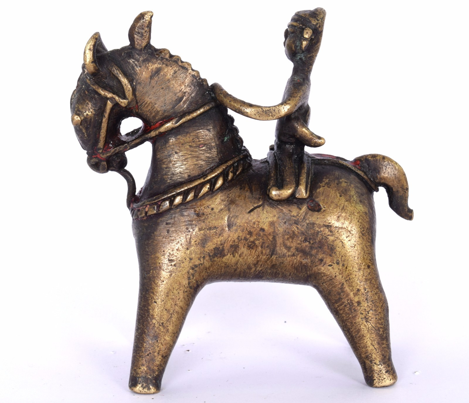 Antique Brass Horse Rider/Warrior lost wax cast Figurine, Rich Patina. G7-890