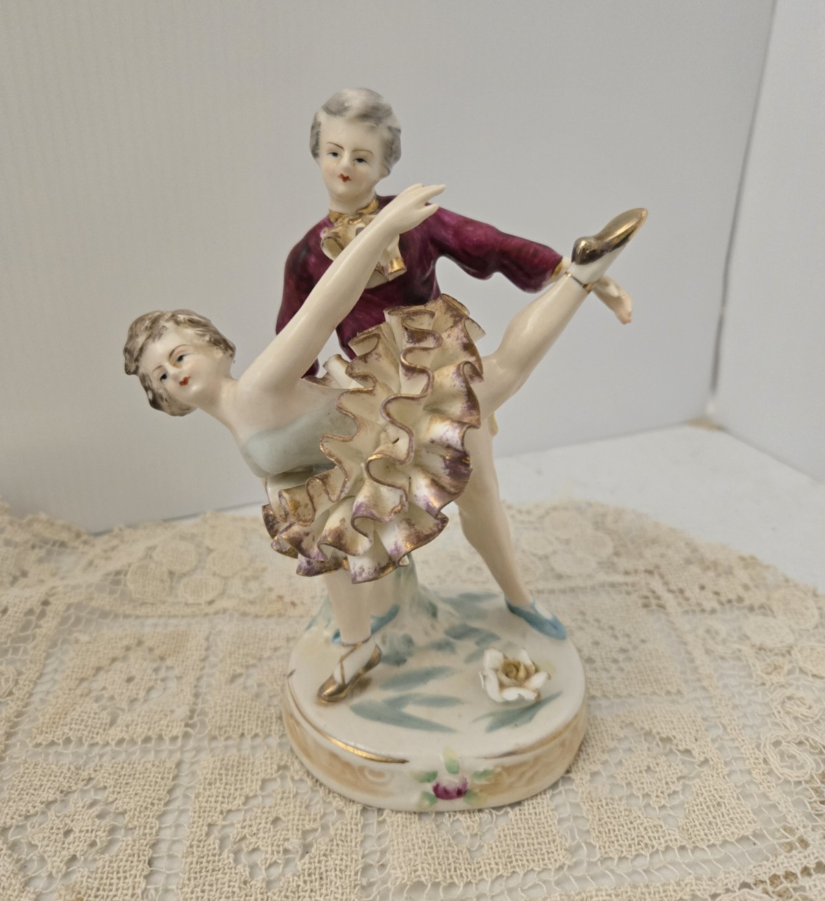 Dresden Porcelain Ballerina Figurine, Hand Painted Glazed, Signed P. Onderka