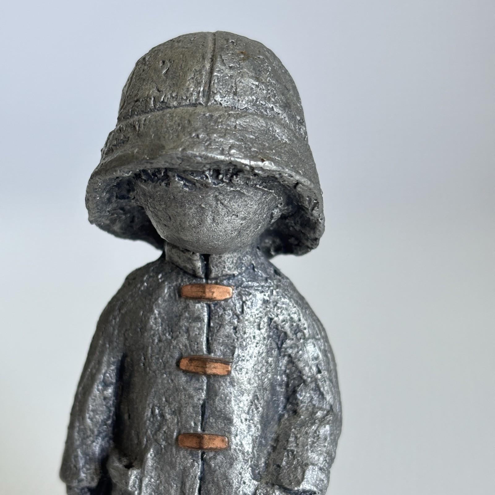 Walli Ortman Hudson Pewter Sculpture Figurine 4.5” 1 Lb Boy In Raincoat Copper