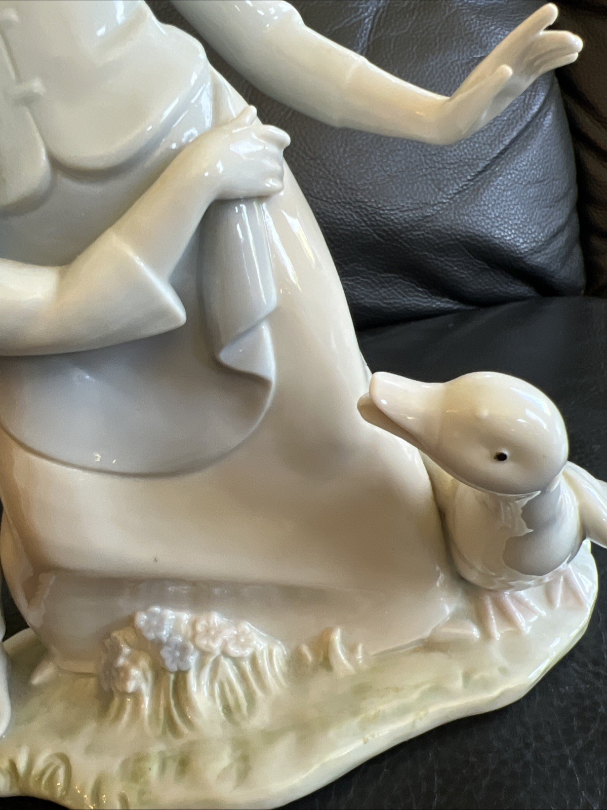 Vintage Crafted Woman Boy And Goose Large Figurine 9 1/2 In