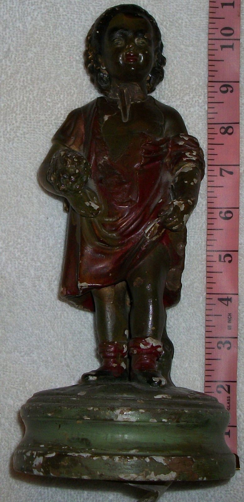 Antique Chalkware “Girl Carrying Wheat” statue 11″ Tall Faux Bronze