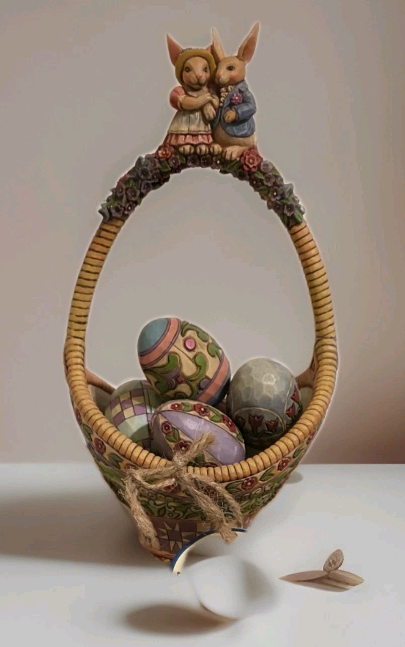 JIM SHORE ,GATHERING JOY, 2006 SET OF 1-EASTER BASCHET W/ 5 EGGS FIGURINES NIB