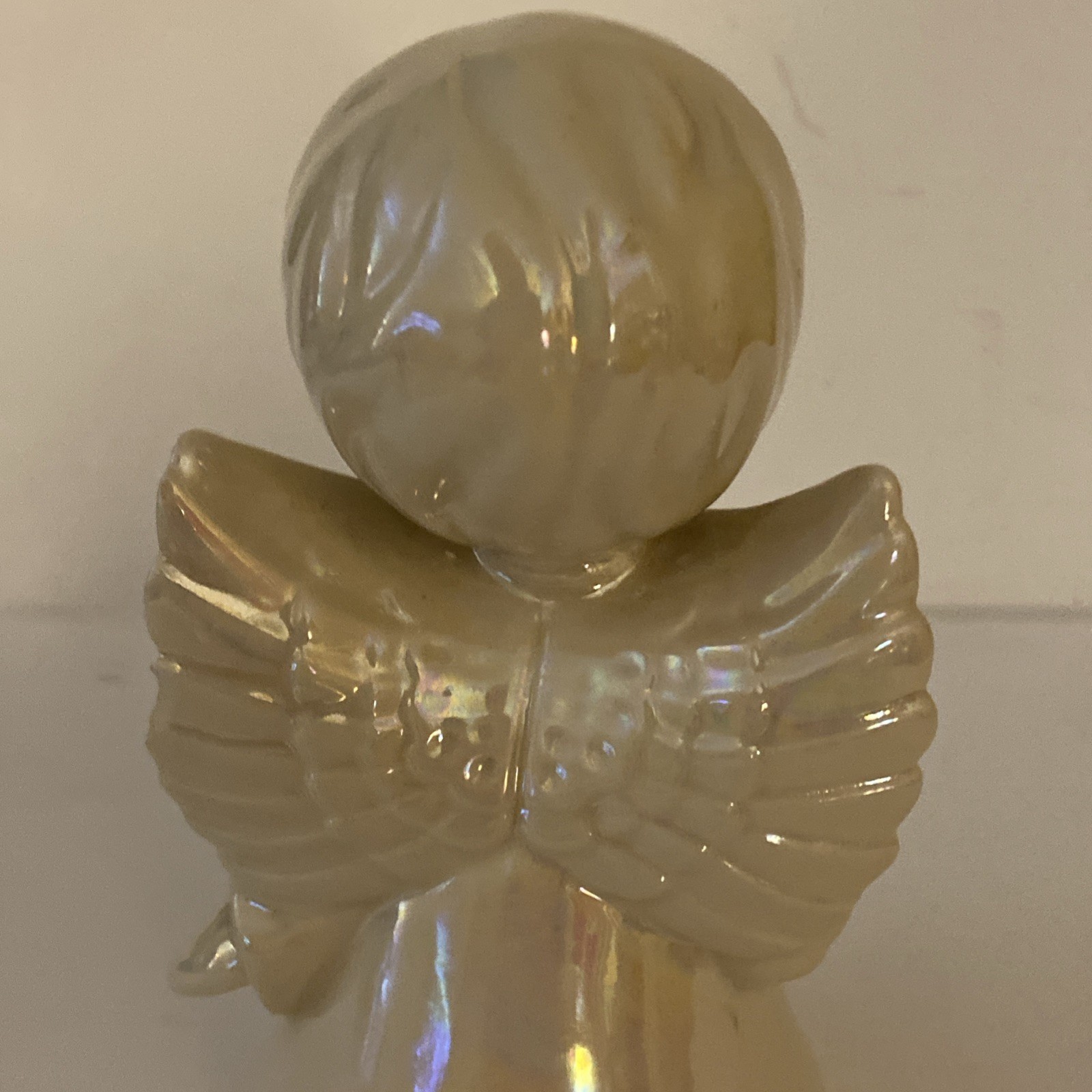 Vintage Glazed Ceramic Boy Wings Kissing Angel Cherub Figurine 7.5″ Tall