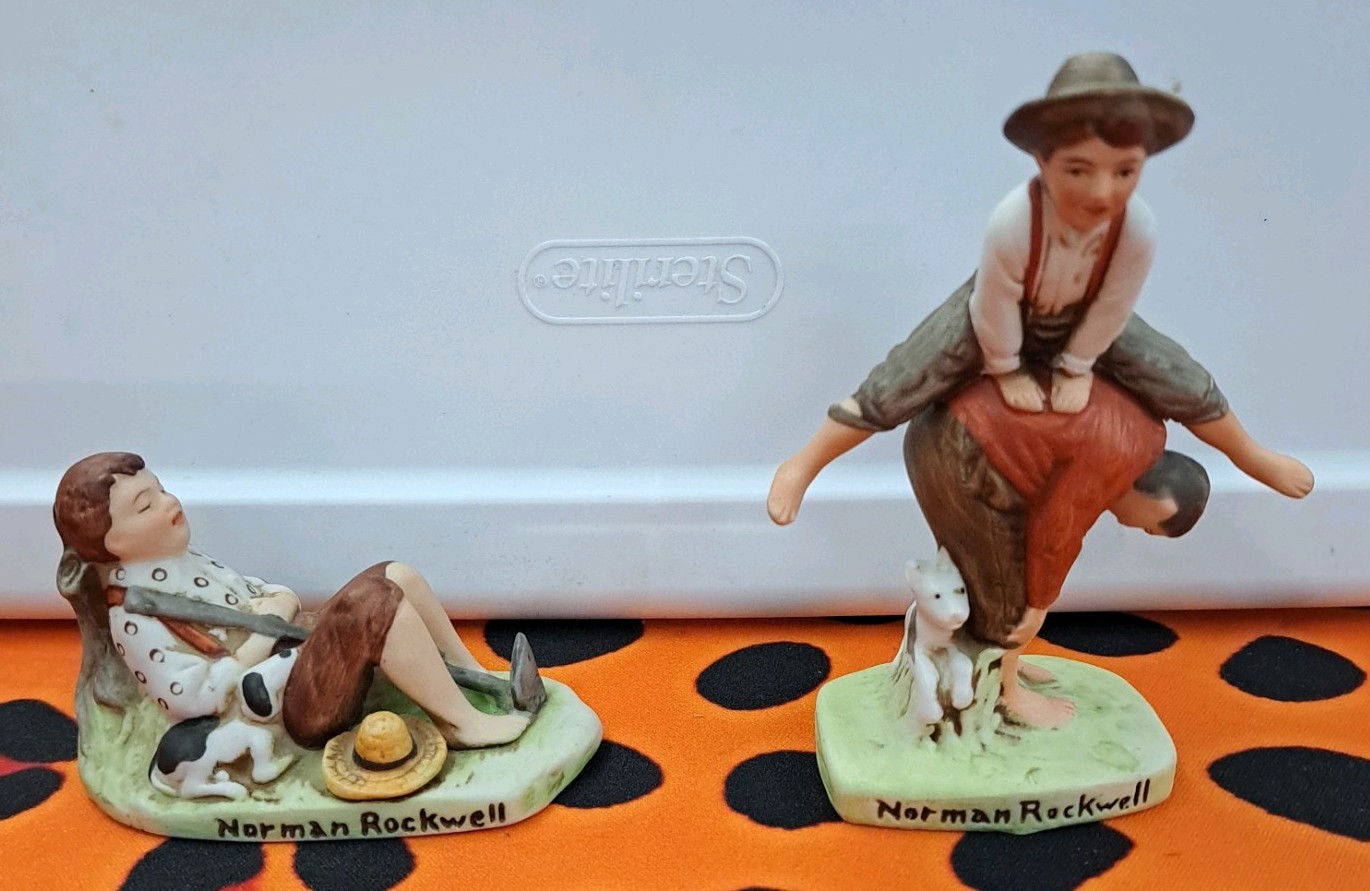 Norman Rockwell 1979 Miniature “Lazy Bones” & “Leap Frog” Figurine NR208 & NR209