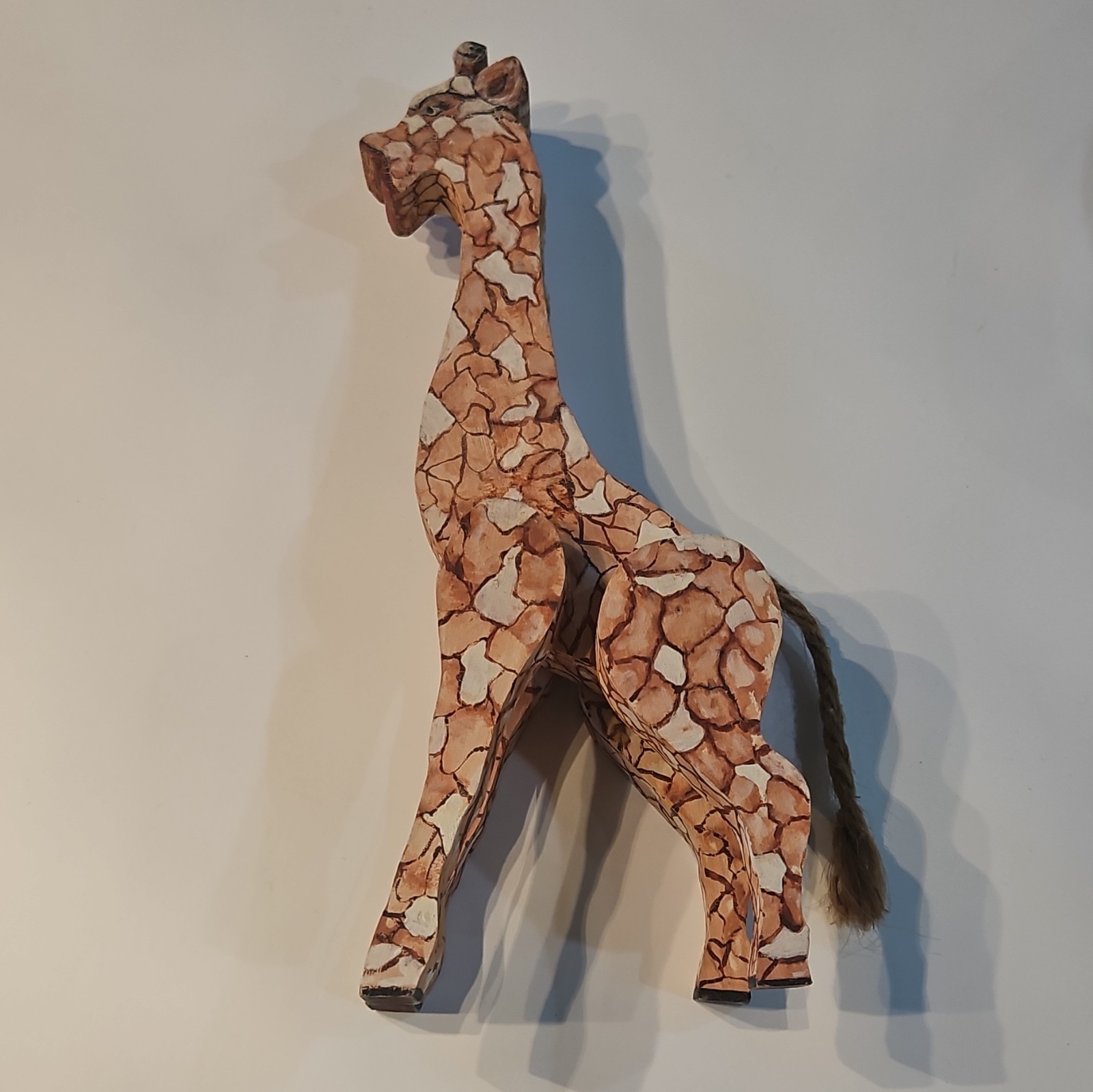 Hand-Painted Wooden Giraffe Figurine Brown Beige Painted Finish Animal Decor