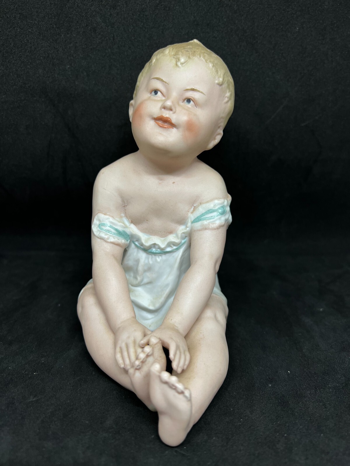 Gebruder Heubach-German Porcelain Bisque-Sitting Piano Baby 6 1/2″ #1