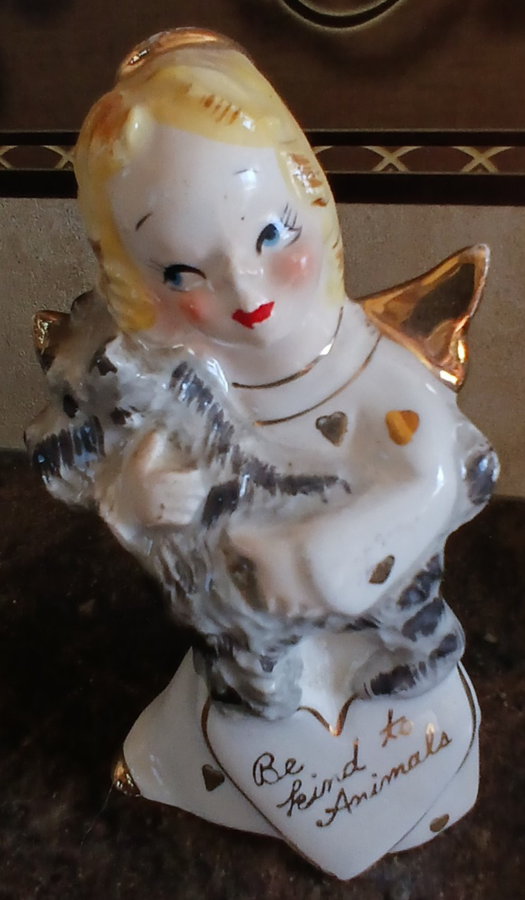 Yona Shafford Student of Hedi Schoop BE KIND TO ANIMALS Angel Figurine W Dog 5″