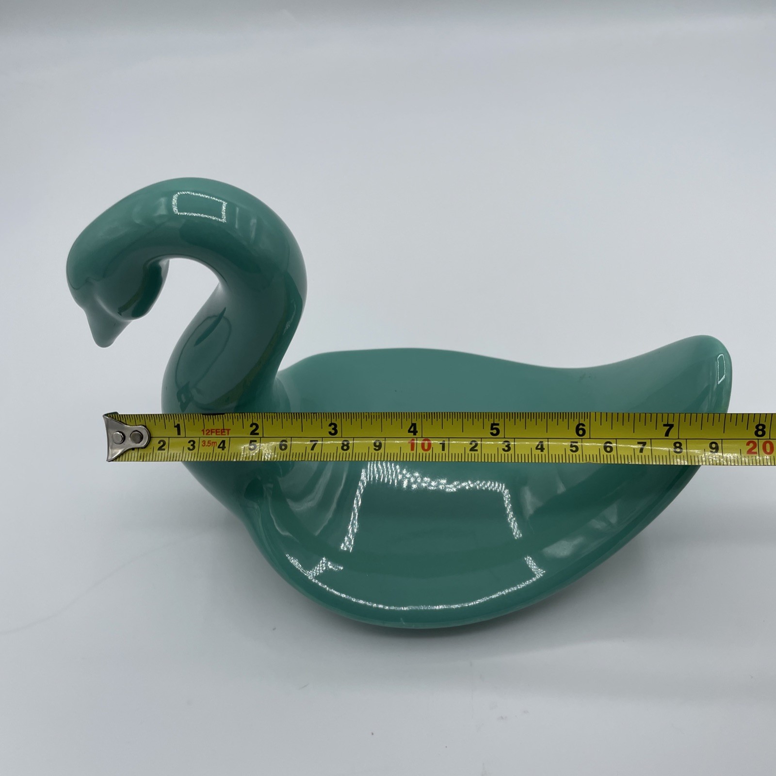 Vintage Teal Ceramic Swan Figural Bathroom Towel Washcloth Holder MCM