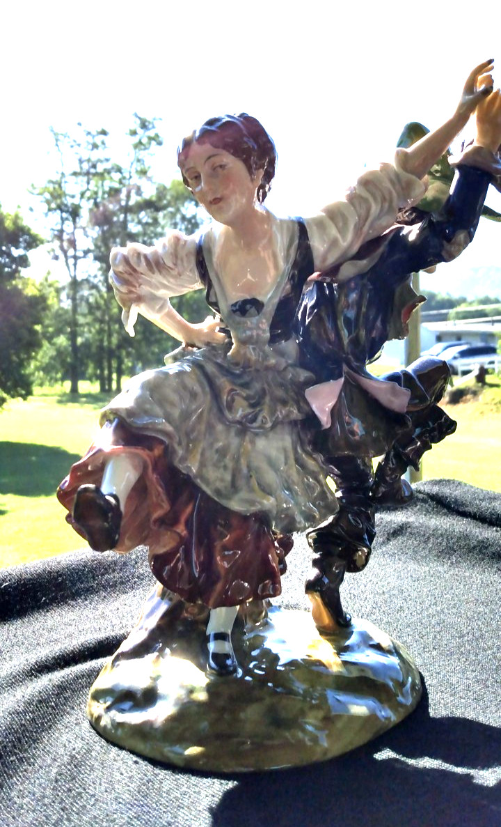 Antique German Potschapell Porcelain Dancers Figurine 9.25″ high ∆ Ornate Detail