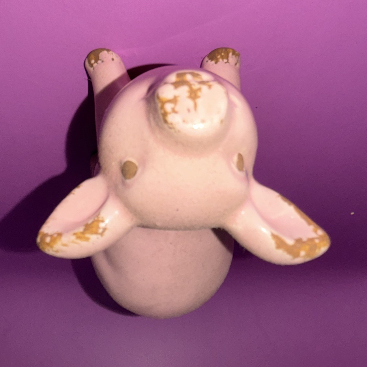 Pink Ceramic Pig Figurine Glazed Glossy Finish with Gold Accents Unboxed