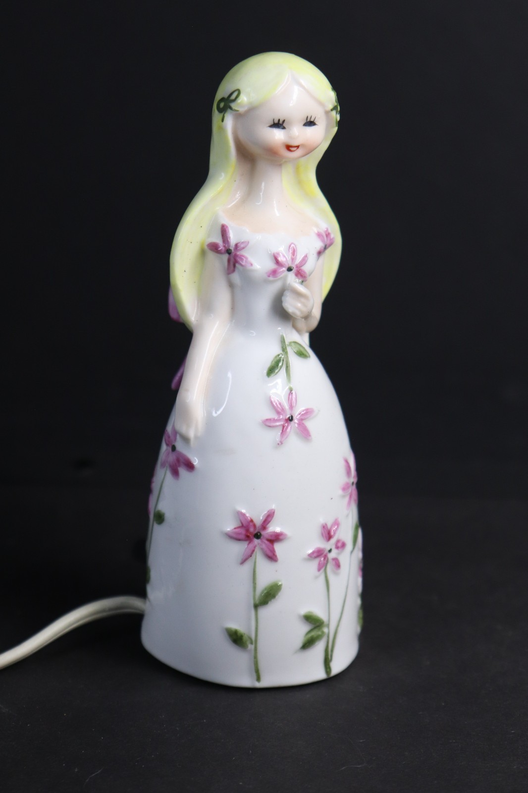 VTG All Nations Labs Girl Portable Lamp Figurine, Floral Dress Night Light