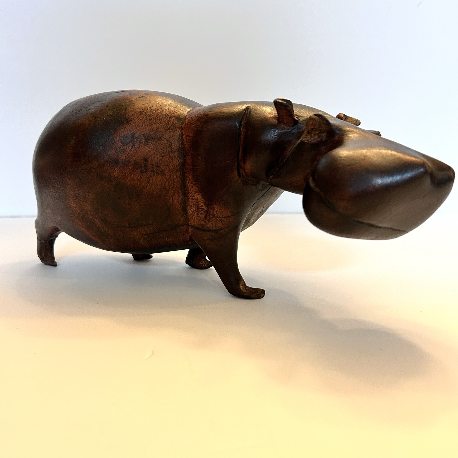12” Vintage Hand Carved Hippopotamus Sculpture of Solid Wood READ