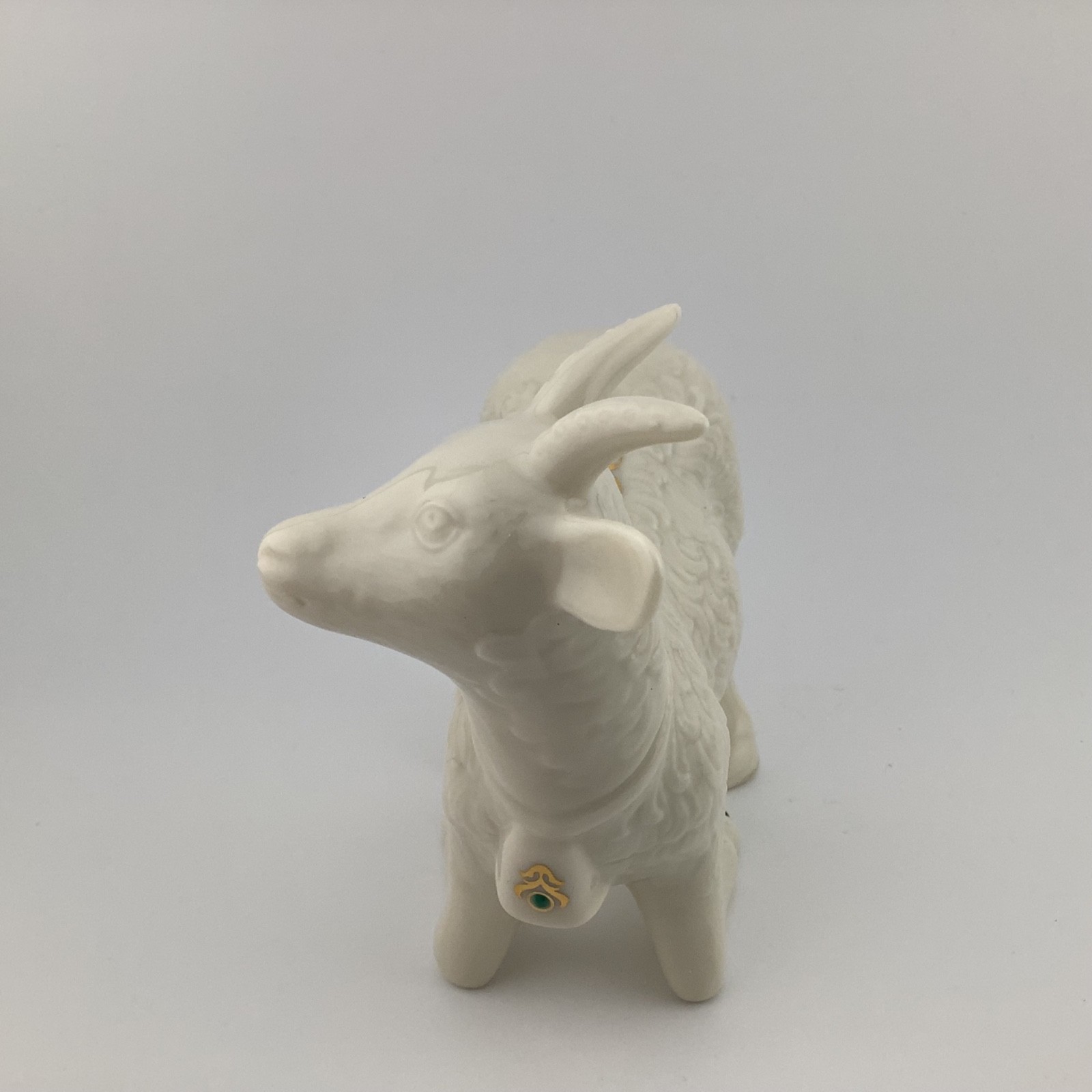 Lenox China Jewels Kneeling GOAT RAM 1992 Nativity USA 24K Gold Green Christmas