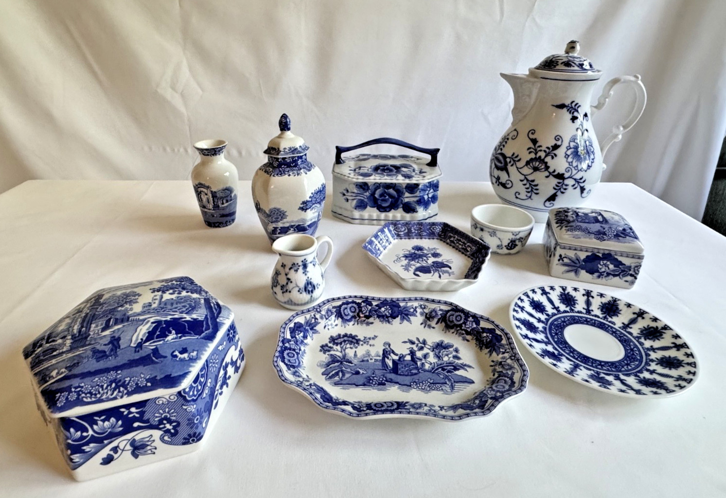 Blue & White Porcelain Decor Set – 16 Pieces -Spode & Royal Copenhagen – Various
