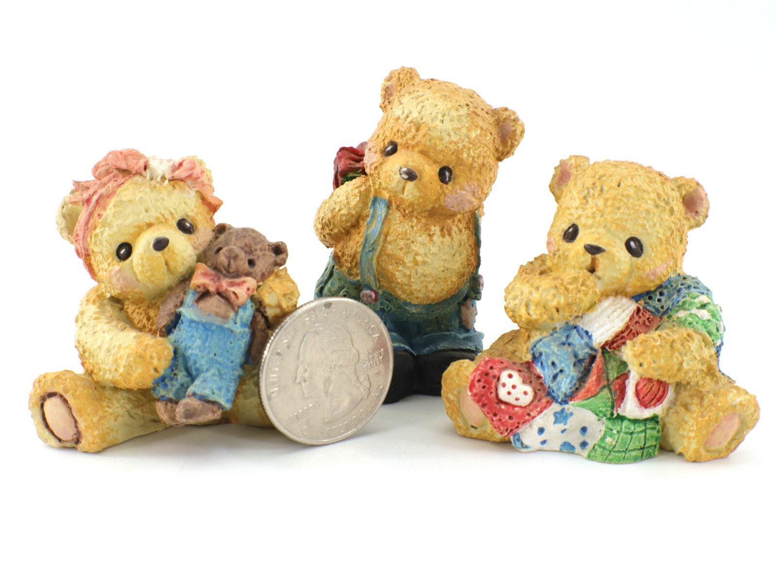 Miniature BEAR FIGURINES Set of 3 Boy & Girl Resin