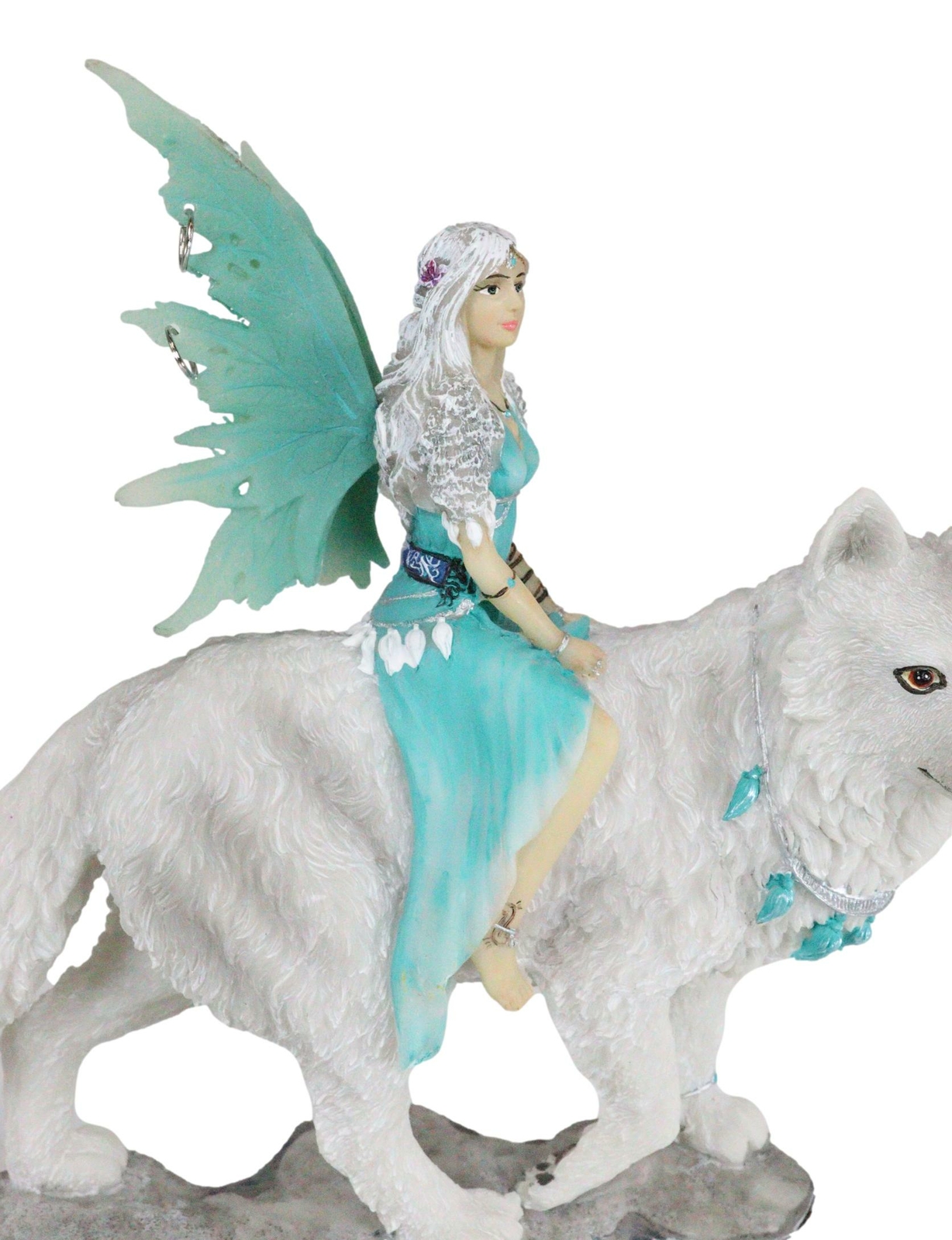 Ebros Gift Elektra Blue Ice Fairy Riding Giant Snow Wolf King Rumba Figurine 8″H