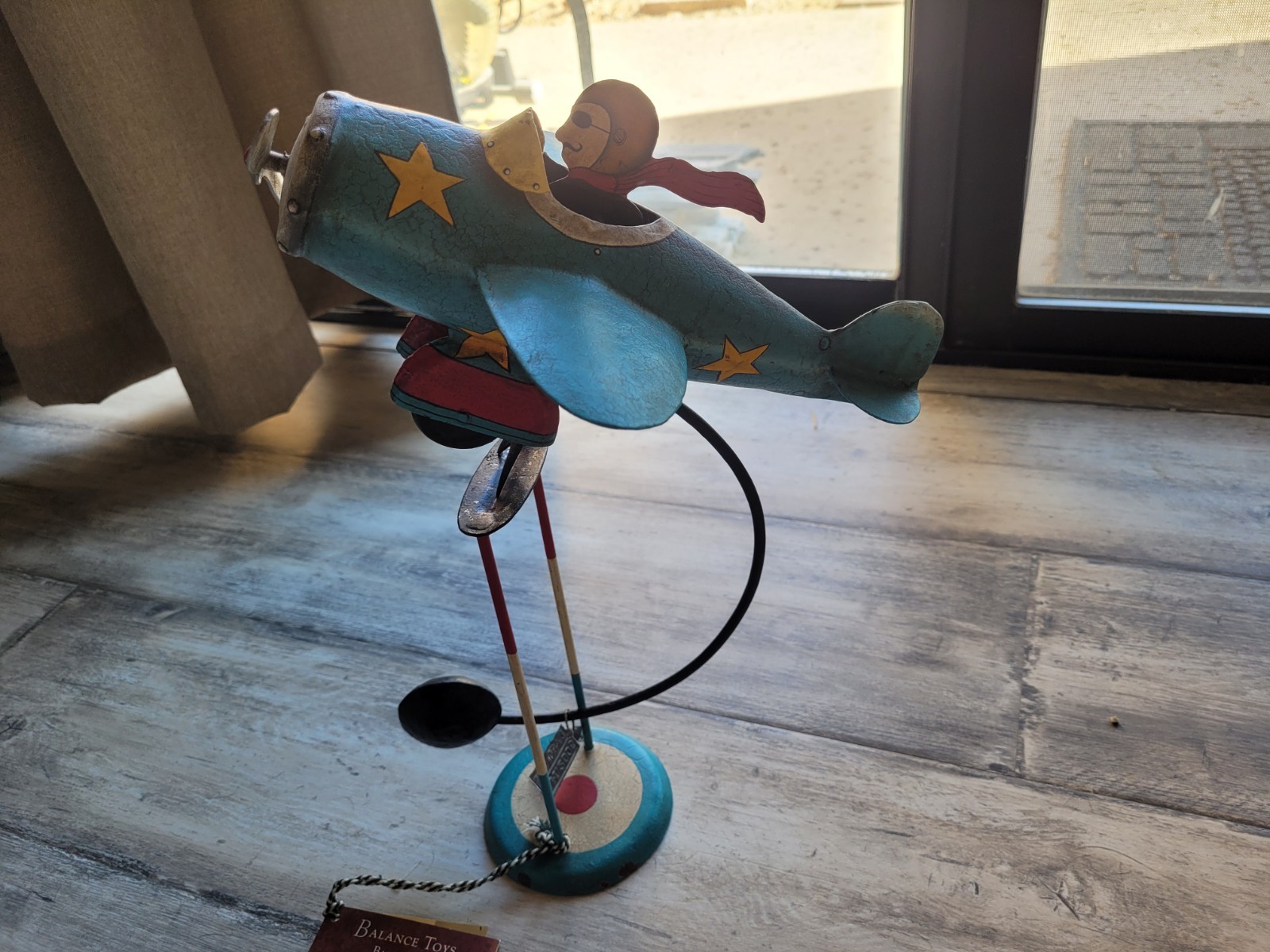 VINTAGE A la Maison METAL FOLK ART Flying Ace Swinging PENDULUM balance toy
