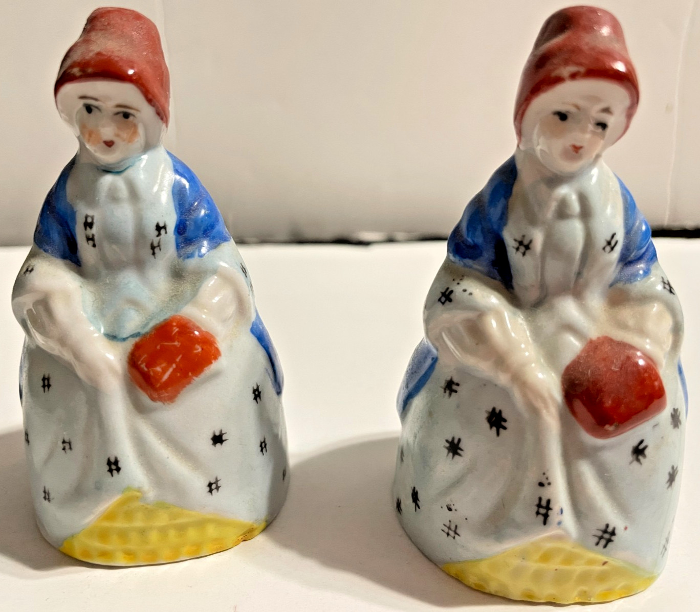 Porcelain pair of lady women hand bells occupied Japan 3.25 in x 1.75 in