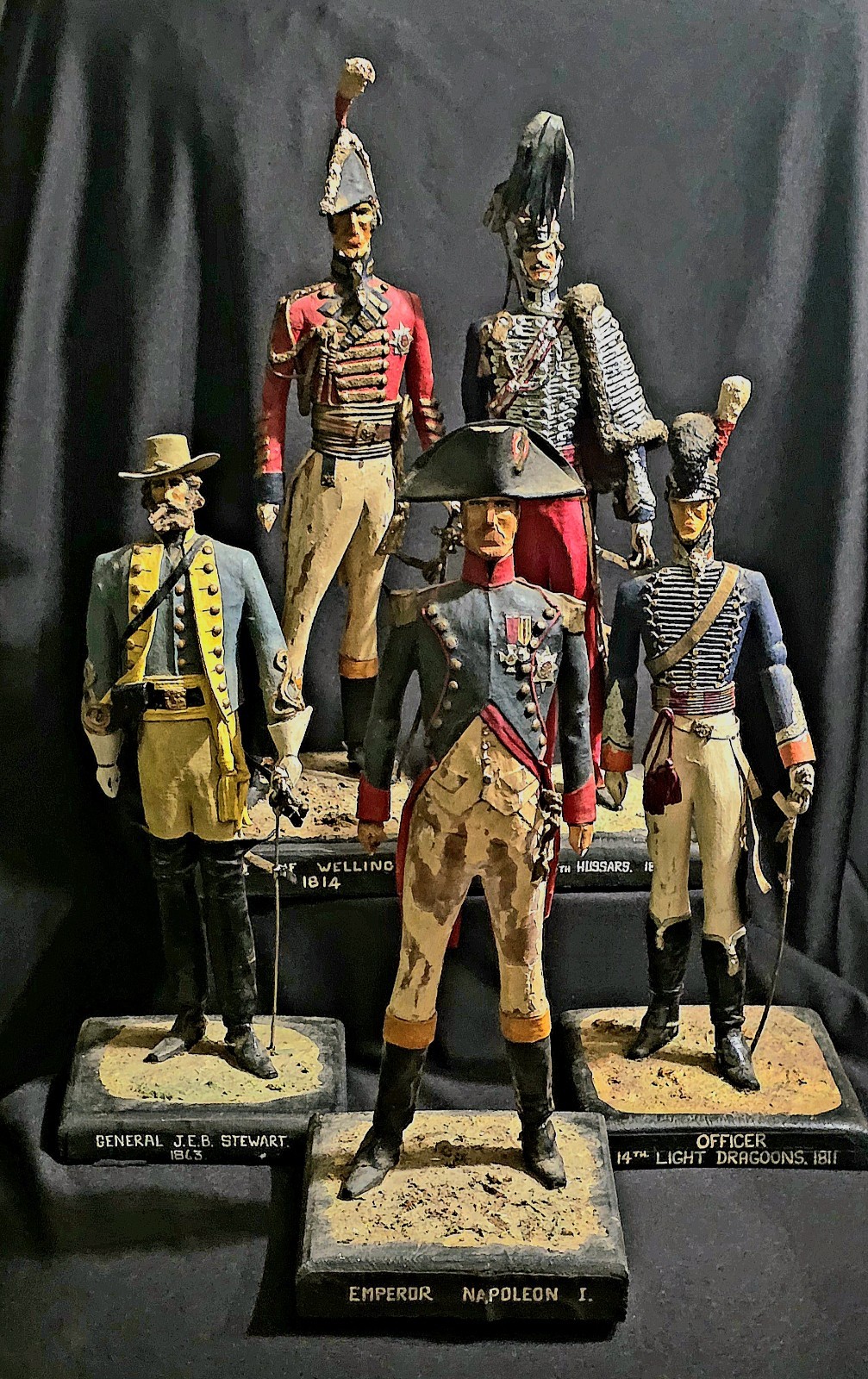 RARE 5 Napoleonic Era Soldiers Hand Carved Wood & Paper Mache England