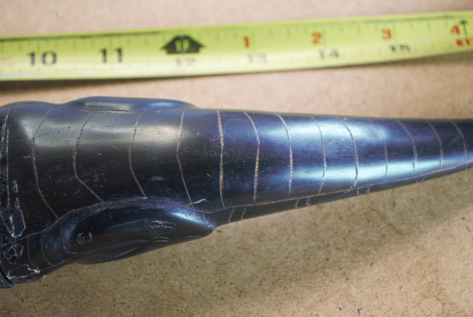 Hand carved water? buffalo horn unknown maker & location 2 piece container case