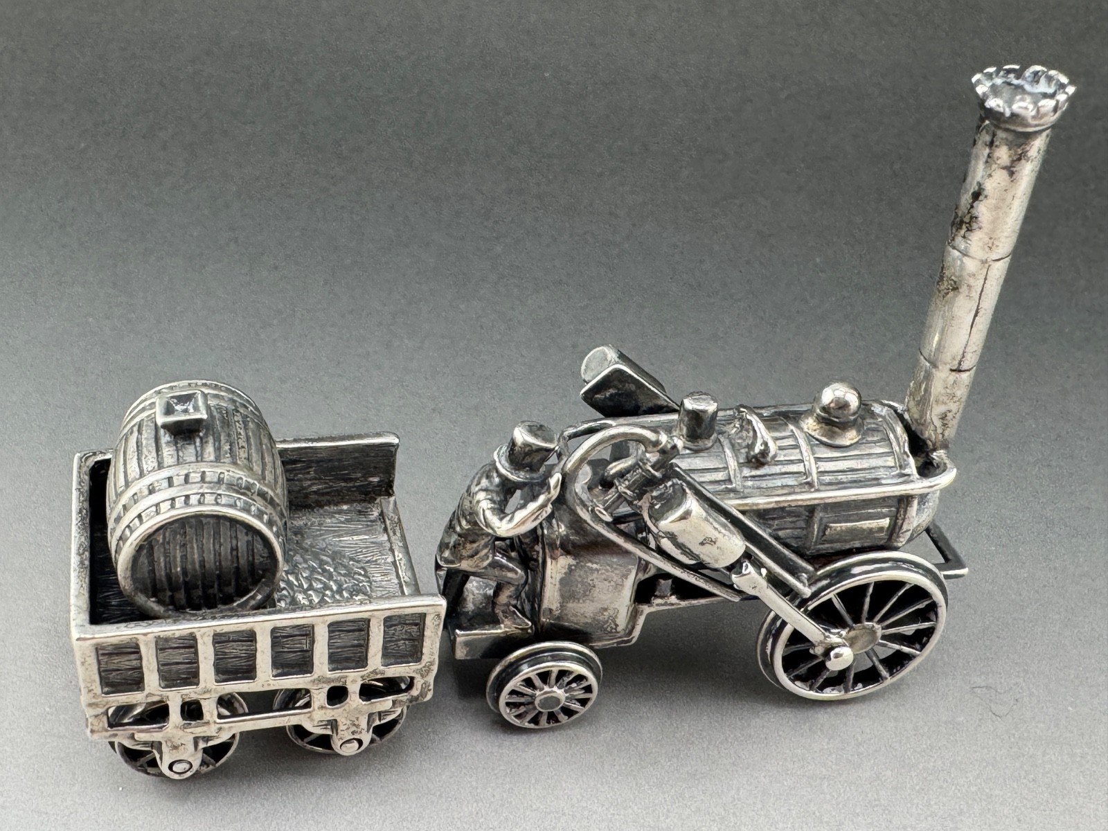 Old Fashioned Steam Tractor Farmer Sterling Silver Figurine Art Statue 100grams