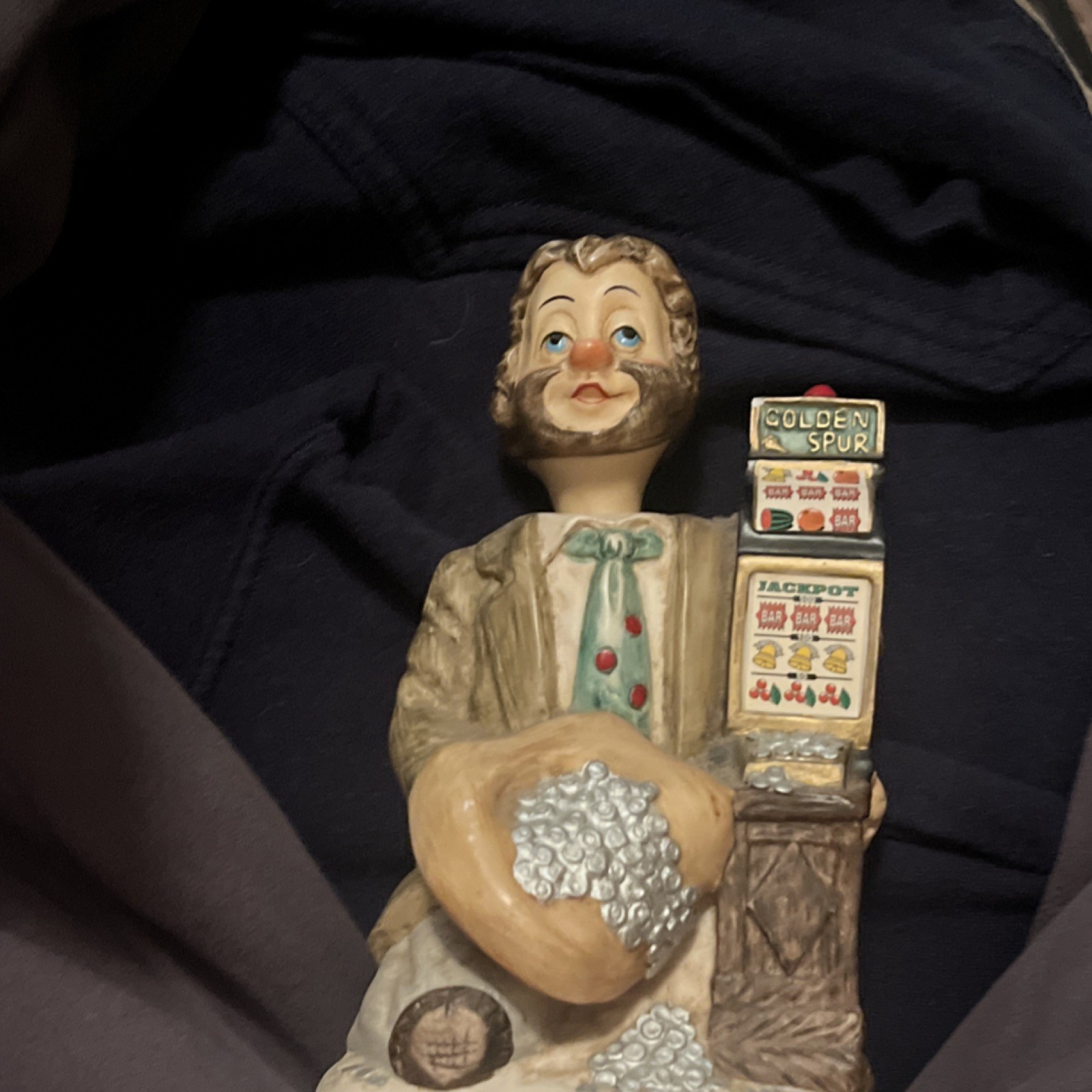 HS Slot Machine Musical Ceramic Figurine Casino Sculpture Beige Brown Green Red